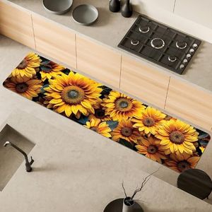 Comart, Austin Keukentapijt, van polyester, bedrukt, antislip, zonnebloemen, 50 x 230 cm