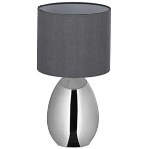 Relaxdays nachtkastlamp met touch, moderne tafellamp, HxØ: 34,5 x 18 cm, E14, stoffen kap, schemerlamp, zilver/grijs