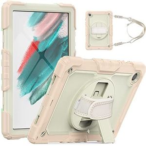 Hoes voor Samsung Galaxy Tab A8, 10,5 inch, 2021 SM-X200/SM-X205/SM-X207, stootvaste robuuste draagbare hoes met 360° draaibare standaard, handriem en schouderriem