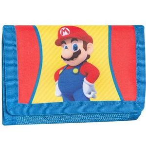 Super Mario Officiële Super Mario-portemonnee met praktische klittenbandsluiting, buitenvak en binnenvakken, cadeau-idee voor kinderen en jongens, blauw-rood-geel, Meerkleurig.,