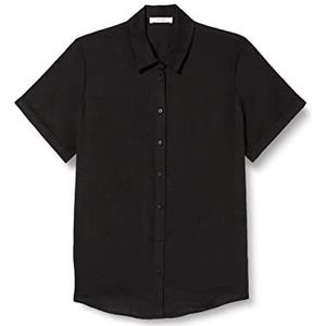 Gerry Weber Damesblouse met korte mouwen van linnen, met mouwomslag, effen kleuren, zwart, 40