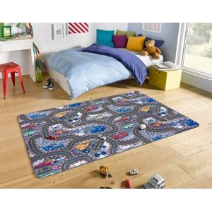 Hanse Home Modern laagpolig straatspeeltapijt (140x200 cm, kindertapijt met racebaanmotief, van 100% polyamide, duurzaam en onderhoudsvriendelijk, perfect voor kinderkamer) grijs, veelkleurig