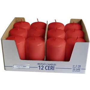 12 kaarsen, kaarsen, diameter 5 cm, hoogte 8 cm, rood