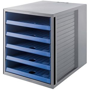 HAN Ladebox KAST SET KARMA minstens 80% gerecycled kunststof met 5 open laden voor documenten, bureau, kast, incl. uittrekblokkering, rubberen voeten, 14018-16, lichtgrijs/blauw