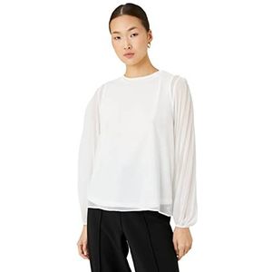 Koton Dames geplooide mouw Crew Neck Chiffon Blouse, gebroken wit (001), 40