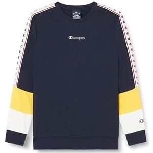 Champion Legacy Retro Sport B-Spring Terry Crewneck Sweatshirt voor kinderen en jongens, marineblauw/geel/wit, 7-8 jaar