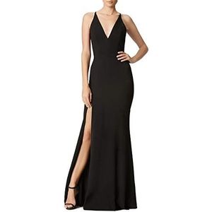 Dress the Population Women's Iris Spaghetti Strap Plunging Long Dress, Black, Large