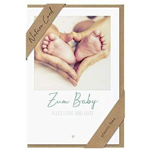bsb - Wenskaart voor geboorte, babyvoeten in handen - Nature Card - duurzame kaarten voor de geboorte - felicitatiekaarten met envelop - felicitatiekaarten geboorte jongen en meisjes - 11,5 x 17 cm