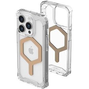 URBAN ARMOR GEAR Plyo Case compatibel met Apple iPhone 15 Pro [Draadloos opladen/Magnetisch opladen compatibel, crashbestendige Air-Soft hoeken, verhoogde rand] ijs (transparant) / goud