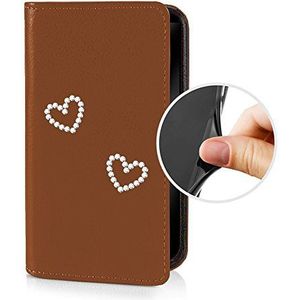 eSPee GG2H057 Samsung Galaxy Grand 2 G7105 beschermhoes wallet flip case bruin met strass hart siliconen bumper en magneetsluiting voor Samsung Galaxy Grand 2 G7105