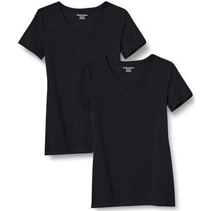 Amazon Essentials Women's T-shirt met korte mouwen en V-hals in klassieke pasvorm, Pack of 2, Zwart, XS