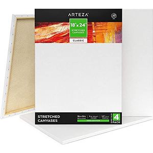Arteza Canvas-doek van 45,7 x 61 cm, Set van 4 geprepareerde opgespannen blanco canvas schildersdoeken van 100% katoen, Kunstschildersbenodigdheden voor diverse schildertechnieken, o.a. acryl gieten
