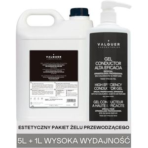 Valquer Laboratorios Valquer Pack Geleidende Gel voor professioneel gebruik 1 L + 5 L (echografie, elektrotherapie, enz.). Hoge efficiëntie. contactgel. veganistisch. Esthetische gel - 6000 ml