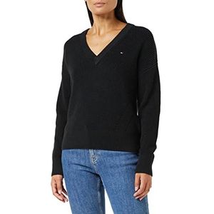 Tommy Hilfiger Dames Katoen V-nk Sweater Truien, Zwart, S