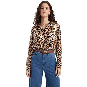 DeFacto Dameshemd van katoenweefsel met lange mouwen, Lt.brown, XXL