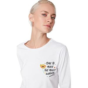 Trendyol Dames getailleerd Basic T-shirt met ronde hals, Kleur: wit, L