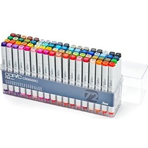 COPIC Classic Marker Set A met 72 kleuren, professionele lay-out markers, op alcoholbasis, in praktische acryl display voor opslag en eenvoudige verwijdering
