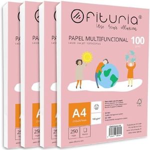 A4-papier, 100 g, met 1000 witte vellen, multifunctioneel papier voor school en werkomgeving. Ideaal voor laserprinters, inkjetprinters of kopieerapparaten. Ofituria