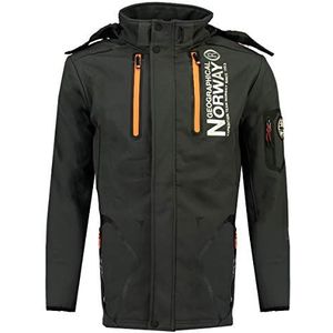 Geographical Norway Tyreek Softshelljas met capuchon voor heren, waterdicht, outdoorjas, winddicht, tactisch, duurzaam, wandelen, skiën, herfst, winter, lente (donkergrijs, oranje, S), Donkergrijs