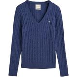 GANT Stretch katoenen kabel V-hals, Marineblauw (Dusty Navy), XS