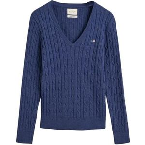 GANT Stretch katoenen kabel V-hals, Marineblauw (Dusty Navy), XS
