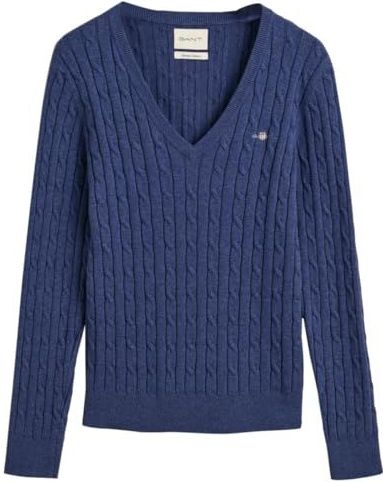 GANT Stretch katoenen kabel V-hals, Marineblauw (Dusty Navy), XS