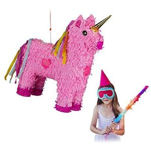 Relaxdays pinata eenhoorn, om op te hangen, voor kinderen, leuk voor verjaardagen, 47x43x13 cmom op te vullen, roze-pink