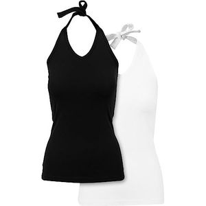 Build Your Brand Tanktop voor dames, haltershirt, 2-pack, mouwloze zomertop voor vrouwen, haltertop, wit + zwart, XS