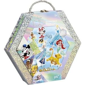 Totum Disney Diamond Painting figuren in mooie geschenkdoos, 6 Disney personages om te versieren met meer dan 850 diamanten in glitterkoffer, cadeau voor kinderen