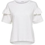 SELECTED FEMME Dames T-shirt biologisch katoen ruches, Wit gemêleerd, M