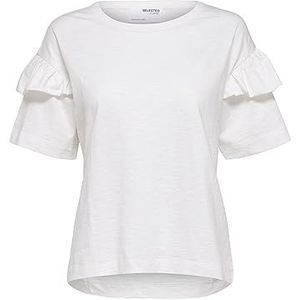 SELECTED FEMME Dames T-shirt biologisch katoen ruches, Wit gemêleerd, M