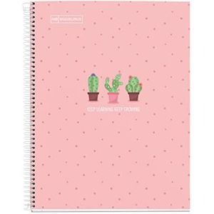 Miquelrius - Notitieboek A4-80 vellen 90 g - geruit 5 x 5 mm - 1 kleurstrepen - gelamineerd harddeksel - cactus roze