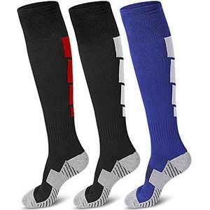 3 paar voetbalsokken, sport kniehoge sokken over het kalf compressie atletische sokken voor heren en vrouwen hardlopen & training voetbal verdikking houden warme sok
