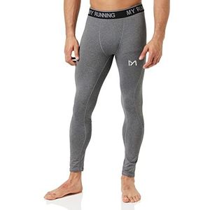 MEETYOO Heren leggings, sport compressie panty, sneldrogende basislaag bodem trainingsbroek voor hardlopen, fietsen, workout gym, grijs-2, S