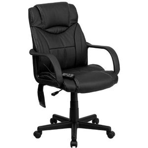Flash Furniture Midden-rug Masserende lederen Executive Swivel stoel met armen, staal zwart, 59,69 x 55,88 x 29,21 cm