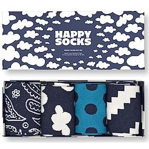 Happy Socks 4-Pack Moody Blues, originele en grappige katoenen sokken voor mannen en vrouwen, toffe geschenkdoos met blauwe sokken maat 36-40