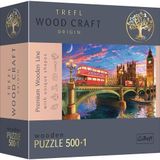 Trefl - Houten Puzzel, Paleis van Westminster, Big Ben, Londen - 500+1 stukjes, Hout Ambacht, Onregelmatige Vormen, 50 Reizende Figuren, Premium Moderne Puzzel