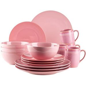 MÄSER 931544 Ossia Serviesset voor 4 personen in mediterrane vintage look, 16-delig combiservies in Amaranth Pink keramiek