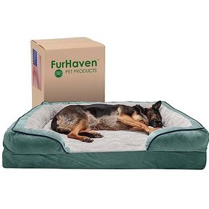 Furhaven XXL hondenbed van traagschuim, perfect comfort, pluche en fluwelen golven, bankstijl met afneembare wasbare hoes - Celadon Green, Jumbo Plus (XX-Large)