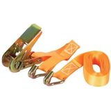 Toolland Spanband, tweedelig, met ratel en J-haken, voor het vastzetten van lichte ladingen, max. 500 kg, polyester, oranje, 4.5 m x 25 mm, 1 stuk