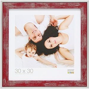 Deknudt Frames Fotolijst, hout, rood met zilveren net, 30x30