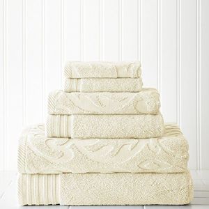 Modern Threads 6-delige medaillon jacquard/Solid Ultra Soft 500GSM 100% gekamd katoenen handdoek set ivoor