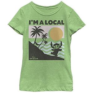 Disney Lilo & Stitch Beach Scene Girl's Heather Crew Tee, Green Apple, X-Small, Apple Green, XS