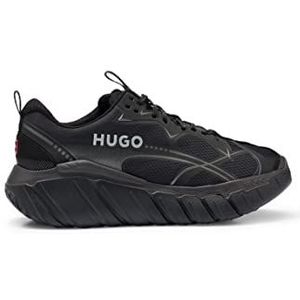 HUGO Heren Xeno Runn sneakers in hardloopschoenstijl met decoratieve reflecterende golven maat, zwart, 44 EU