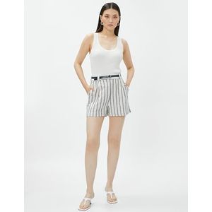 Koton Dames Belted Pocket Detail Pleated Shorts, Marine Stripe (u50), 42