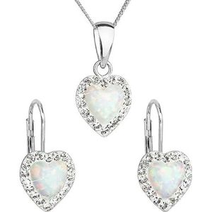 Evolution Group Oorbellen hart sieraden set met Preciosa Crystals 39161.1 & White S.Opaal (earringen, ketting, hanger) sEG0529, Standaard, Metaal, Geen edelsteen