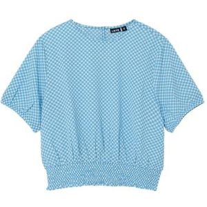 NAME IT Girl's NLFECKALI SS Crop TOP T-shirt, Swim Cap/Checks: Swim Cap/iced Aqua, 158/164, Swim Cap/Checks: Swim Cap/Iced Aqua, 158/164 cm