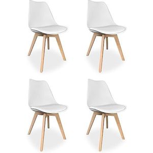 Homey, Scandinavische gestoffeerde stoelen voor keuken, woonkamer of eetkamer, model Sena, houten poten, praktisch en functioneel, eenvoudige montage, wit