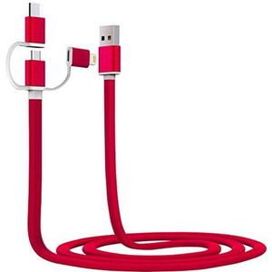 S+MART SM3IN1RD 3-in-1 laad/datakabel, 1 m (USB-micro USB en Apple Lightning met type), rood