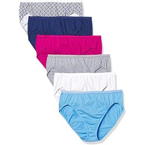 Hanes Ultimate Women's 6-Pack Breathable Cotton Hi-Cut Panty, Swiss Blue, White, Concrete PE Heather, Fresh Berry, Navy Eclipse, Crochet Boho Print, 7